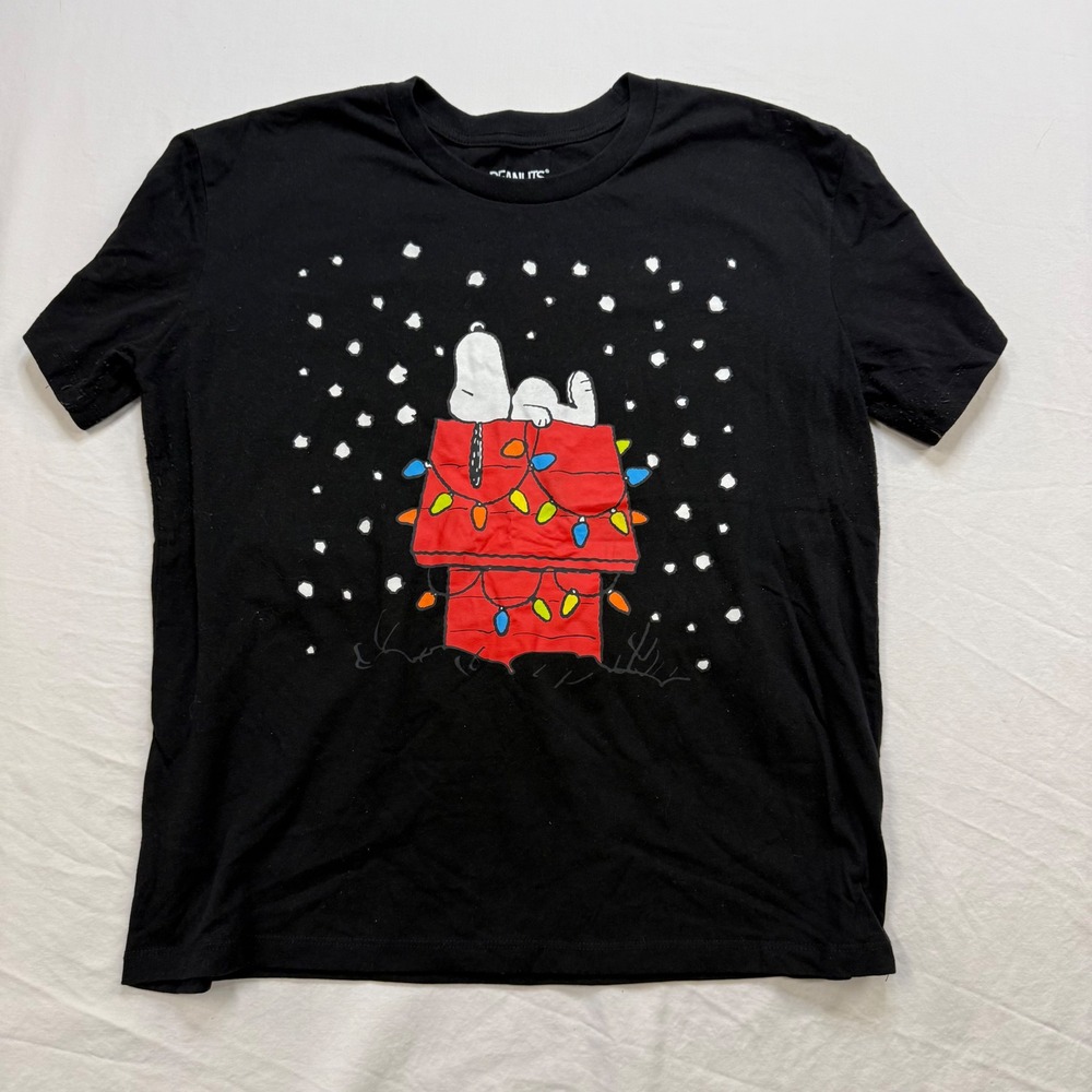 Peanuts Snoopy Christmas‎ T-Shirt Black Morning Person Large Holiday Graphic Tee